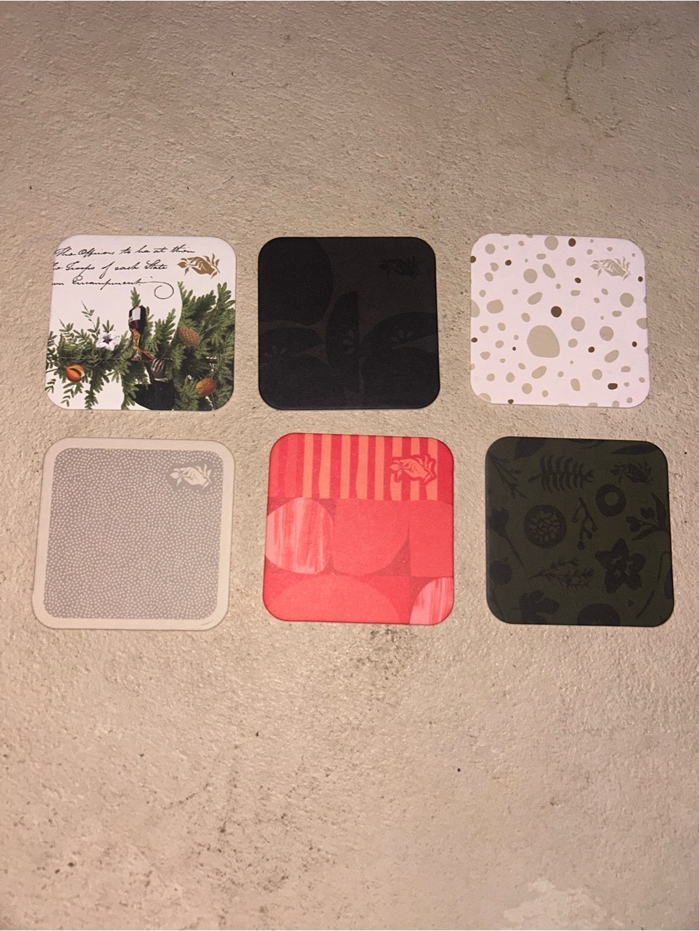 🤩 Set of 6 Decorative Square Coasters — Mixed Colors